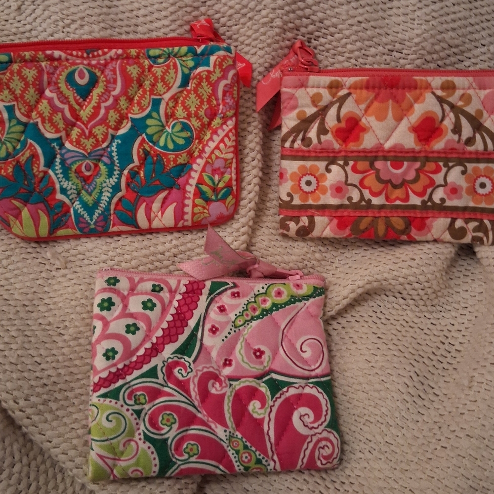 3 Vera Bradley Coin Purses In Pattern Paisley In Paradise,Folkloric And Pinwheel